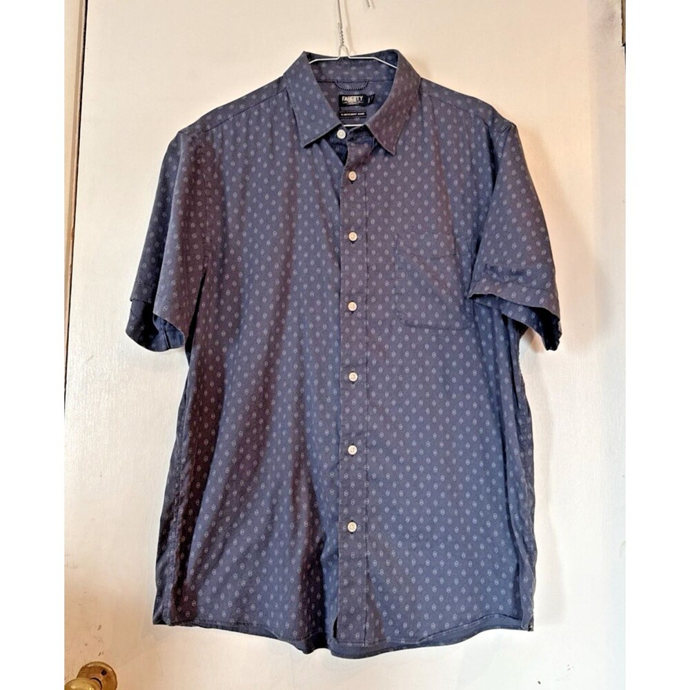 Faherty Reserve The Movement Shirt Short Sleeve Button Down Geo Blue Men's Large